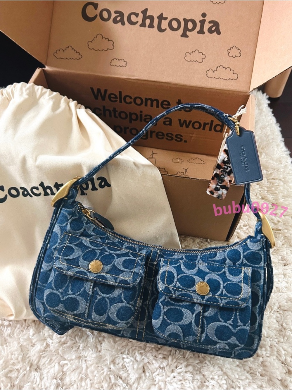 NWT🌈Coach Coachtopia Cargo Shoulder Bag In Signature Denim CCX90 Blue y2k Gift